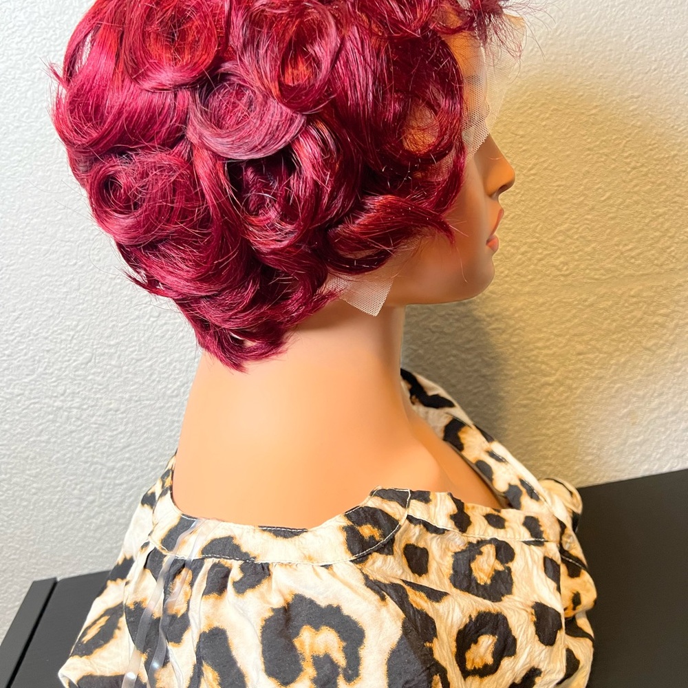 Vibrant Red Curly Wig pixie cut. 13*4 lace wig